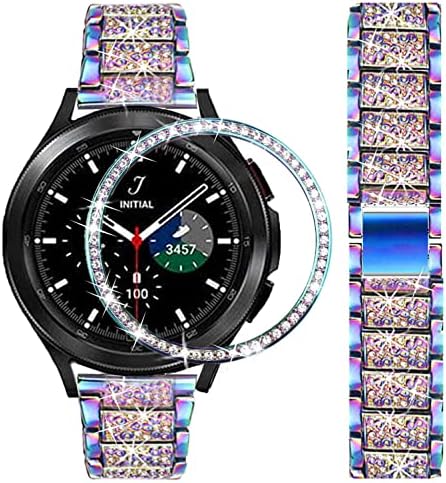 Въжета DEALELE, съвместим с Samsung Gear Sport/Galaxy Watch 42 мм/ Galaxy 4 Classic (42 мм), Луксозна Метална каишка от Стразовой Диамантена стомана с безелем и пръстен, Разменени гривна (дъгата