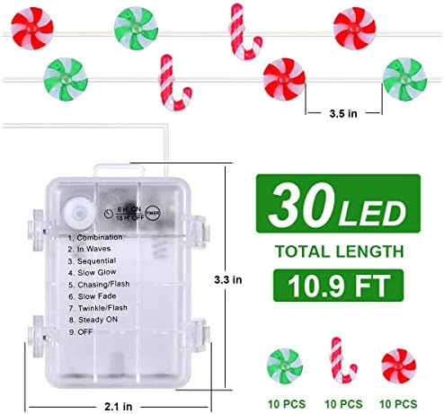 Коледни Гирлянди COTOUXKER, 10 фута 30 Led Страхотна Лампа на батерии с Дистанционно управление, Украса на помещенията, Леденцовая Бастуна на Дядо Коледа за Двора, Коледнат