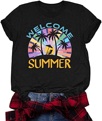 Тениска с Гавайскими Почивка за Жените, Тениски с изображение на Слънчев бряг, Летни Ежедневни Блузи с Къс ръкав, Блуза с кръгло