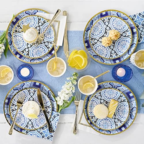 Хартиени чинии Coterie Blue Gold (Комплект от 10 малки чинии) – Марокански, Хартиени чинии, Тъмно-Сини Хартиени чинии, Красиви Хартиени