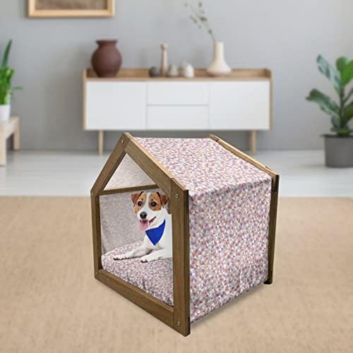 Foldout Геометричен Дървена Къщичка за Кучета, Модерен Дизайн в Клетката по Диагонал на Квадрат, Преносим Конура за кучета на открито и закрито с Възглавница и калъф, 2X