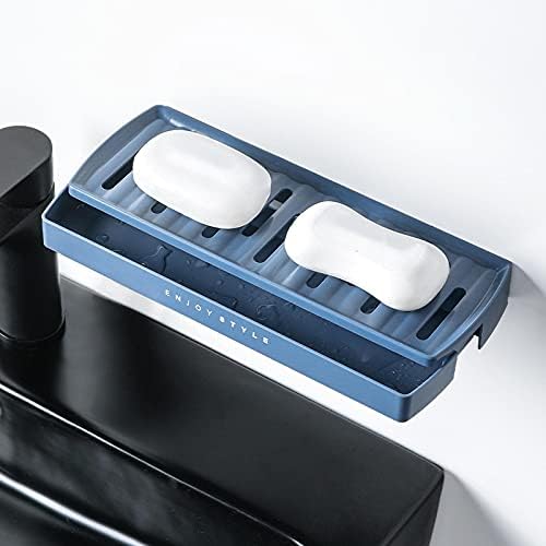 Кутия за сапун двойна дължина на NC Поставка за сапун от синтетична смола, Подходяща за баня/душ/Вана / Кухненски мивки Двойна конструкция Запазва сапун суха, лесно п
