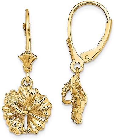 Обеци FJC Finejewelers От Жълто Злато 14к с Цвете Хибискус Текстурирани