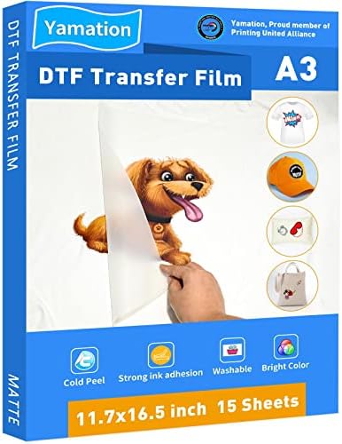 Преводна филм Yamation DTF: Формат А3 (11,7 x 16,5), 15 Листа Висококачествена двустранен PET-хартия с матово покритие за прехвърляне директно на фолио за тениски
