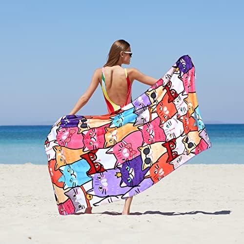 Плажна Кърпа ASPMIZ с Голяма Разлика, Поглъщащ Плажни Кърпи от Микрофибър за възрастни, Голяма Плажна Кърпа със Сладък Котка Без