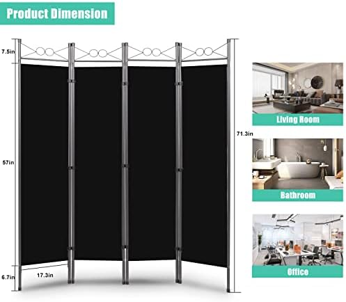 Разделител за стая -4-панелни Високи Прегради за стаи и сгъваеми екрани за уединение, 6-Подножието на Тъканта, панел за Разделяне
