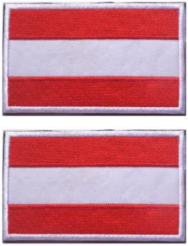 2 елемента Флаг на Австрия Бродирани Ленти за Бродерия Пластир Икона Кука и Контур Бродирана Нашивка