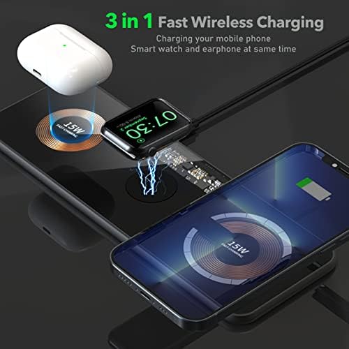 Бърза безжична зарядно устройство ще захранване на панел 3 в 1, Прозрачни Магнитна зарядно устройство с корпус от алуминиева сплав за мобилни телефони iPhone 13/Pro/ Max /12/P