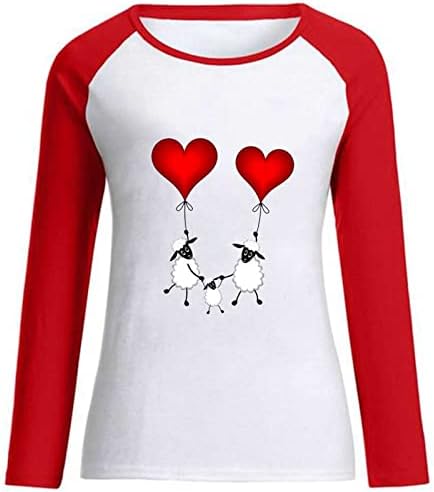 Дамска Риза в Деня на Свети Валентин с Графичен Принтом Сърцето си за Любовта, Тениски, Блуза-Raglan с дълъг Ръкав в Цвят Блок,