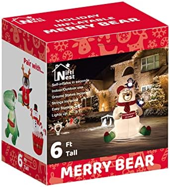 Коледни надуваеми играчки Nifti Nest са с Дължина 5 метра x височина 6 фута, полярна Мечка с Пингвин, Коледни Надуваеми декорации