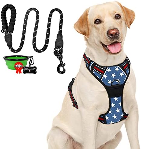 Шлейка за кучета BARKBAY No Pull с Веревочным каишка за Кучета, Светоотражающая, Лесен за Управление, Удобна подплатена дръжка за Ходене на Големи Кучета (Star, L)