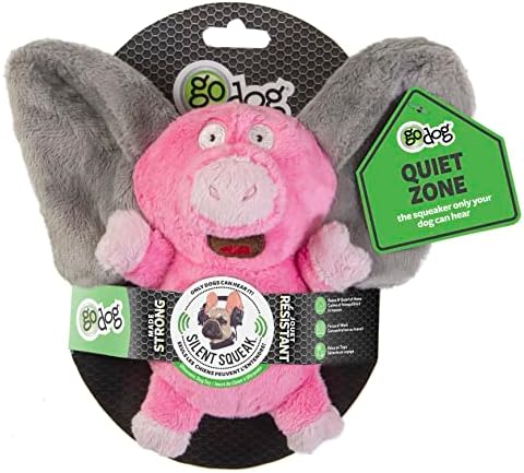 Плюшен играчка за кучета goDog Flips Pig-Слон с Тих Писък, технология за Защита от дъвчене Розови, Малък