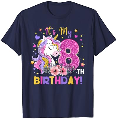 Това Ми е 8-ти Рожден Ден, Забавен Подарък Тениска с Единорогом За Момичета до 8 години