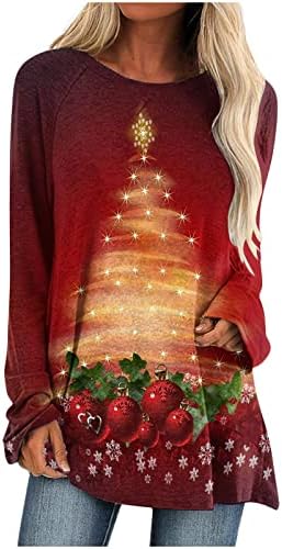 Тениска с весела Коледа за Жени, Тениски с Кръгло Деколте и Принтом Дърво, Ежедневни Риза Raglan с Дълъг Ръкав, Тениски, Бейзболни,