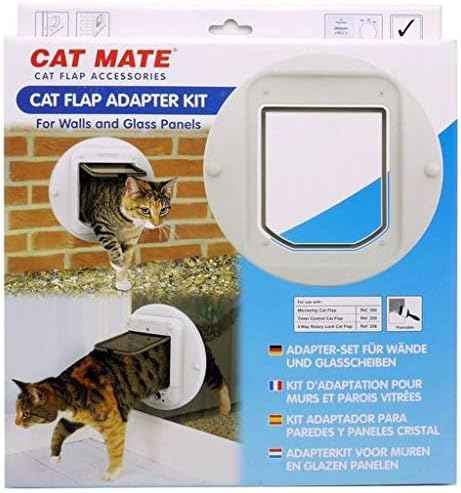 Комплект стенни адаптери за стъклен панел Cat Mate, който е съвместим с панти капак Cat Капитан на Микрочип (360), панти капак Котка с таймер контрол (359 W) и въртящи 4-ходова ?