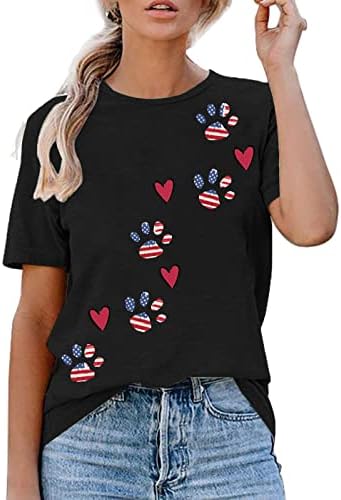 XIWUKOD Love Heart, Тениски с Къс Ръкав, Дамски Сладка Тениска с Принтом Кучешки Лапи, Ежедневни Тениска за Любителите на Кучета,