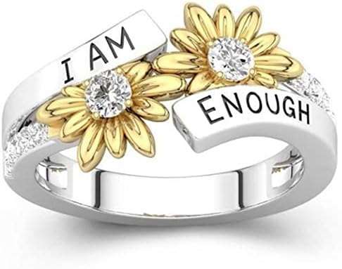 Джуд Jewelers Родированное Сребърен Златен два тона Пръстен Sun Flower I am Enough с Вдъхновяващи Мантра