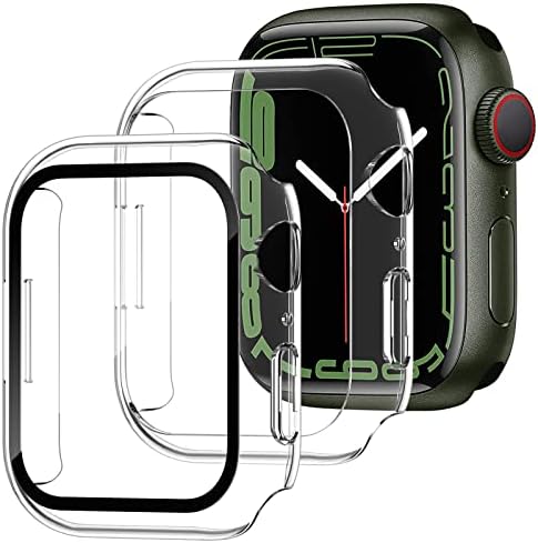 [2] XYF Съвместим за Apple Watch Series 8 7 Калъф 41 мм, със защитно фолио за дисплея, с пълно покриване на твърдия PC Ултратънък