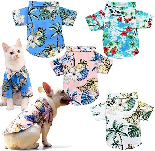 KAKALUOTE, 4 предмета, Тениски за кучета, Дрехи с принтом домашни любимци, Тениска за кучета в хавайски стил, с цветен модел, Хавайски