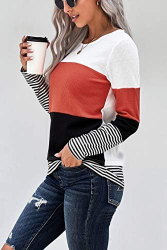 Дамски Шарени Тениски с Дълъг Ръкав Color Block Удобни Ежедневни Блузи, Туники, Блузи Модни Дрехи