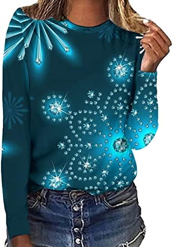 Дамски Коледна Тениска с кръгло деколте и 3D Дигитален Цветен Печат, тениски с Дълъг Ръкав, Най-Тъмната Женска Риза с Дълъг Ръкав