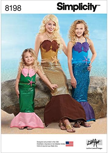 Лесна 8198 Образец за шивашки костюми на Русалки за малки деца, момичета и жени, Размери 2-4, 8-12 и 10-16