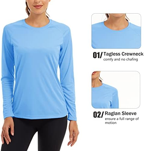 MAGCOMSEN Дамски Ризи с Дълъг ръкав UPF 50+ Слънчеви Ризи за Разходки, Риболов, Тренировки, Защита От Акне