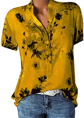 Andongnywell / Дамски Ежедневни Блузи С Флорални принтом и V-образно деколте, Риза с Къс ръкав, Блузи, Блузи-Ризи С принтом