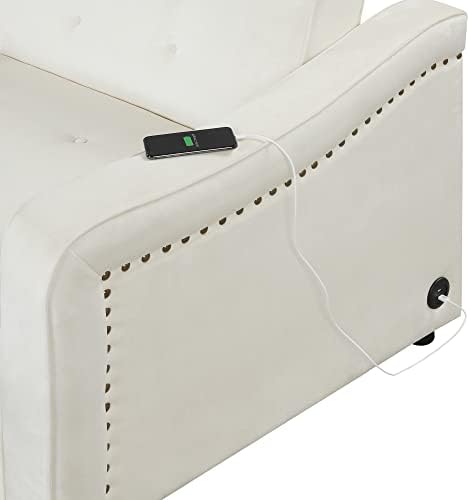 Сгъваемо легло Merax 50.6, Мултифункционален Регулируем диван-стол с Два USB порта за Всекидневната, White_Velvet