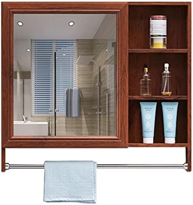 Шкаф за баня NIZAME, монтиран на стената Блок за съхранение, с Огледални врати и закачалка за кърпи от неръждаема стомана, Шкафове