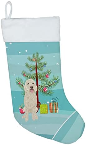 Caroline's Treasures WDK3015CS Doodle Cream #5 Коледни Чорапи, чорапи за окачване на камината, Коледен Сезон, декорация за Партита, Семейни Празнични Украси,