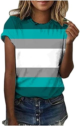 Дамски Блузи, начинът, по който Ежедневно Пролетно Блуза, Модни Летни Ризи на Райета, с Цветни Блокчета 2023, Тениска с къс ръкав и кръгло деколте