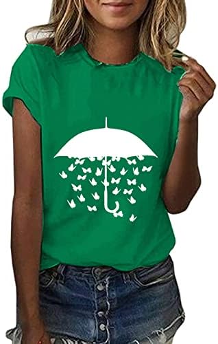 Зелени Ризи за Жени 2023, Тениски с ретро Графика, Блуза, Сладки Ризи с Пеперуди, Къс Ръкав, през Цялата Силует, Свободни Блузи