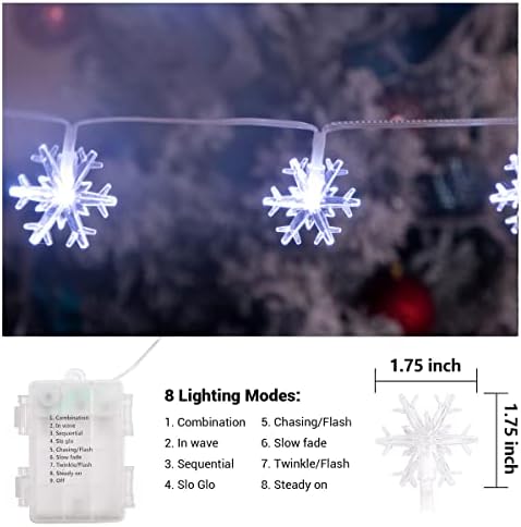 Коледни светлини във формата на снежинки, WDF-2 опаковки по 16,5 фута 50 Гирлянди, водоустойчив отделението за отделението-8 режима