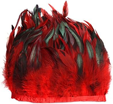 Ширина на облицовки от петушиного пера AWAYTR 5-7 см, декоративни ресни от пера ръчна изработка, опаковки по 5 ярда (червен)