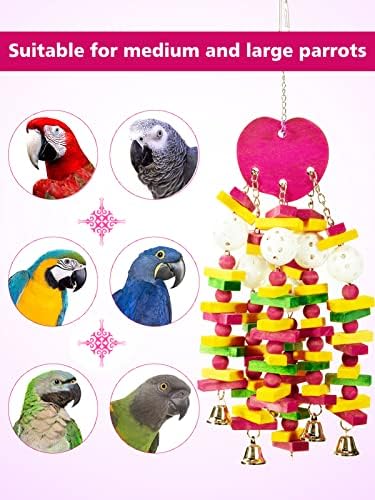 Играчки за птици MEWTOGO, Годни за консумация Играчка За Дъвчене в Клетка за Папагали със Звънци и Безопасни Цветни Дървени Блокчета,