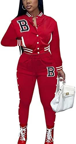 Бейзболни костюми за жени - Университетската форма на буквите, 2 броя, яке-бомбер копчета + плътно Прилепнали Спортни Панталони с джобове