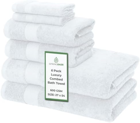 Комплект от 6 кърпи за баня - 600 ГОРИВО бял цвят от памук - Комплект хавлиени кърпи с 2 тоалетни чаршафите, 2 кърпи за ръце / лице и 2 Кърпички за пране - Добре абсорбиращи