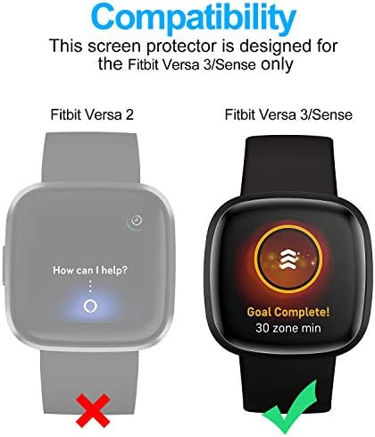 E ' QITAYO [6 опаковки] Защитно фолио за екрана Fitbit Versa 3 / Sense Max Coverage Със защита от надраскване и мехурчета Versa