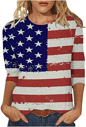 Gamivast Риза с 3/4 ръкав от 4 юли за Жени 2023, Туника с шал Яка Подпора и Американския Флаг, Блузи, Патриотическая Тениска с Деня на Независимостта
