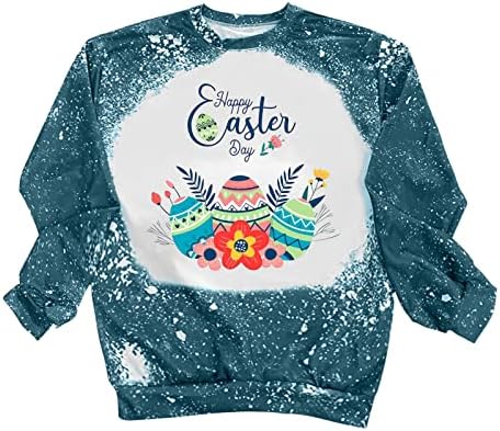 Честит Великден Блузи за Жени Великденски Яйца Графичен Големи Бяла Риза Ежедневното Свободните Пуловери С Дълъг Ръкав, Потници