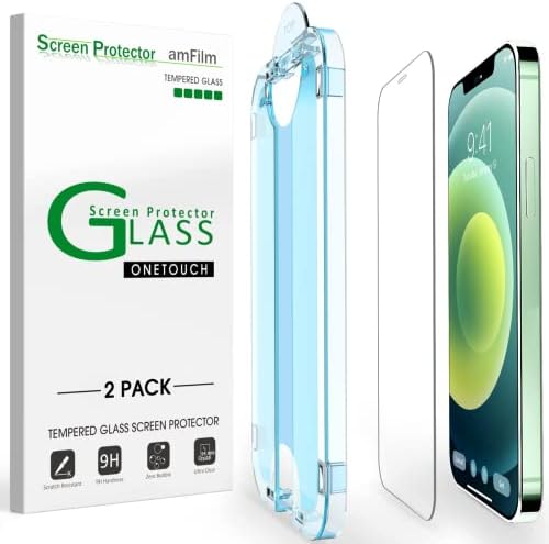 Защитно фолио от закалено стъкло amFilm OneTouch за iPhone 12 Mini (5.4 инча, 2020) с комплект за лесна инсталация (2 опаковки)