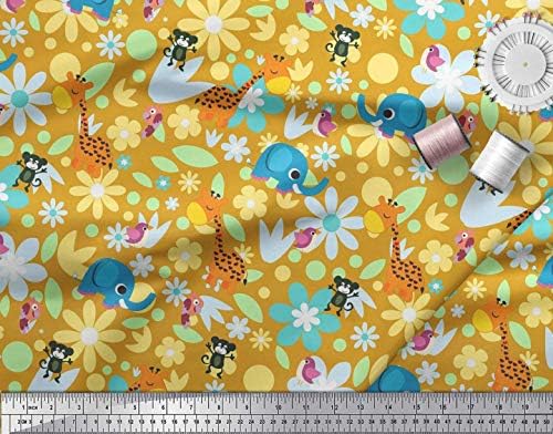 Памучен трикотажная плат Soimoi с флорални принтом, шарките на птици и животни с ширина 58 см