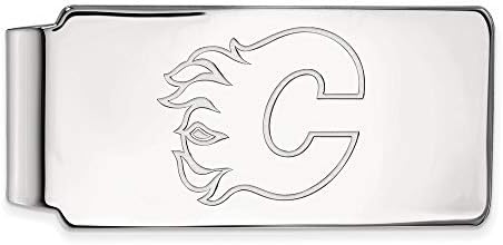 Скоба за пари LogoArt от бяло злато 10 карата НХЛ Калгари Флеймс