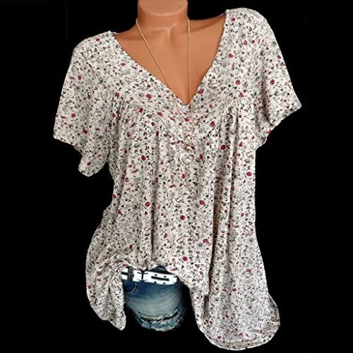 MRGIINRI Дамски Блузи 2023 Копчета, Лятна Модна Блуза с Флорални Принтом, Елегантни Ежедневни Ризи Свободно Намаляване с Къс Ръкав