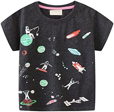 Баскетболен Комплект За Малки Момчета, Детски Светещи Тениски с изображение на Планетата Астронавти и Космически Кораб с Къс Ръкав,