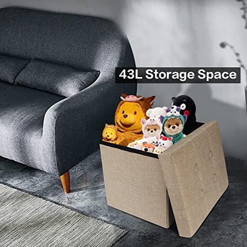 Сгъваема Табуретка за краката AmasSmile® Storage Ottoman, 16-инчов Кожена Скамеечка За крака, Къса Пейка-Оттоманка, Магазин за Каботажните за краката, За съхранение на Книги, гр?