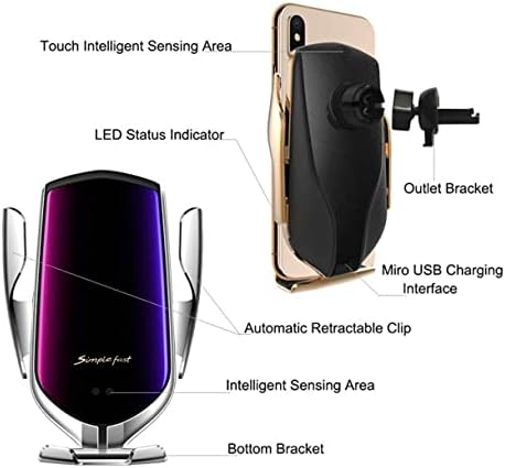 Автомобилното безжично зарядно устройство Judge Style R2 (сребрист) Красив дизайн, автомобили зареждане, бързо зареждане за всички видове устройства за Q1, iPhone, Samsumg: Униве