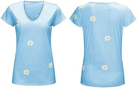 Andongnywell / Дамски Ежедневни Блузи с принтом, Ризи с къс ръкав и V-образно деколте, Свободна Блуза, Базова Тениска