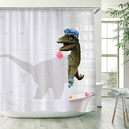 Завеса за душ с Динозавром RosieLily, Детска Завеса За душ, Забавна Завеса за Душ, Сладък Комплект Завеси за душ с 12 Куки, Черна